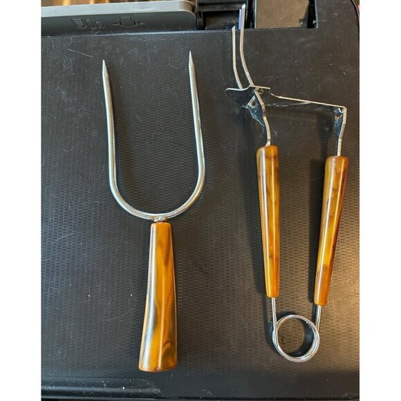 VTG Carving Tools Meat Stab Fork Bakelite Serving And Carving Fork PAIR - Picture 3 of 6